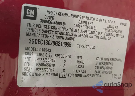 2008 Chevrolet Silverado 1500 Ltz from USA, damaged, VIN 3GCEC13028G218995